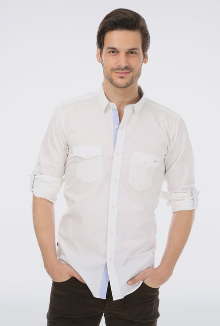 Basics White Slim Fit Casual Shirt Basics White Slim Fit Casual Shirt