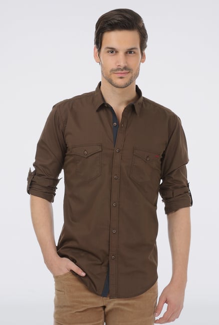 Basics Brown Slim Fit Casual Shirt Basics Brown Slim Fit Casual Shirt