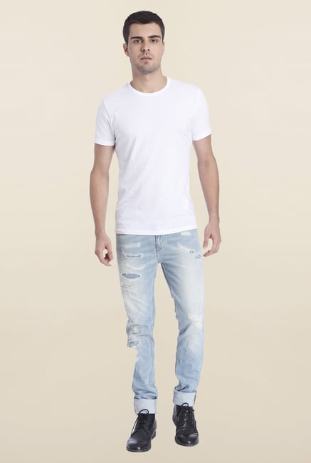Jack & Jones White Solid Cotton T Shirt Jack & Jones White Solid Cotton T Shirt