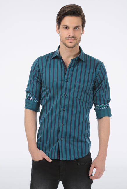 Basics Green Wide Striped Shirt Basics Green Wide Striped Shirt