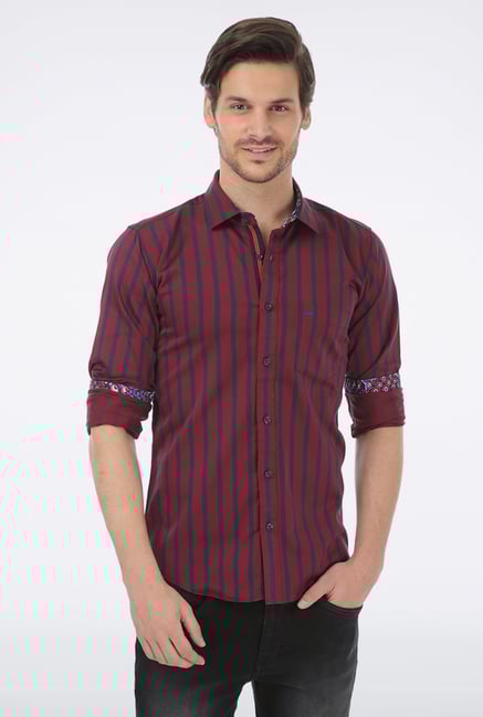 Basics Red Wide Striped Shirt Basics Red Wide Striped Shirt
