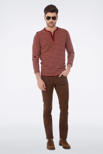 Basics Red Henley Neck T Shirt Basics Red Henley Neck T Shirt