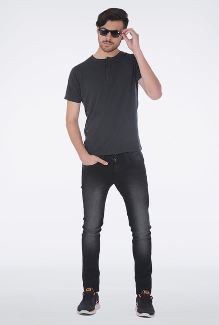 Basics Dark Grey Henley Neck T Shirt Basics Dark Grey Henley Neck T Shirt
