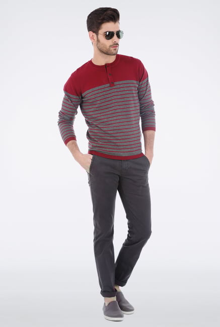 Basics Red Henley Neck T Shirt Basics Red Henley Neck T Shirt