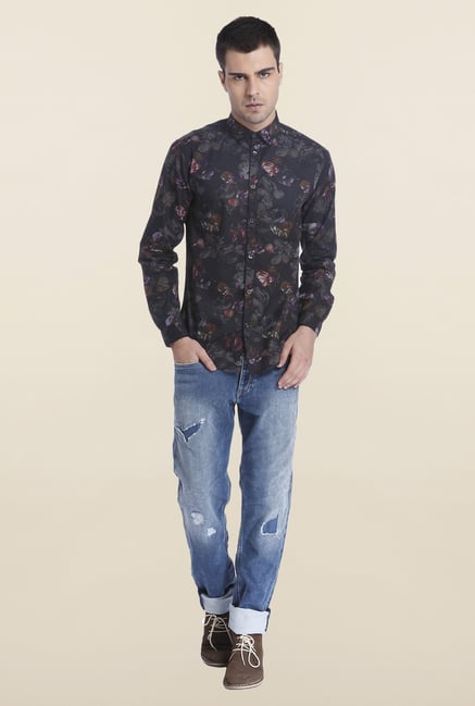 Jack & Jones Black Floral Cotton Shirt Jack & Jones Black Floral Cotton Shirt