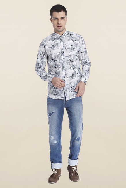 Jack & Jones White Cotton Floral Shirt Jack & Jones White Cotton Floral Shirt