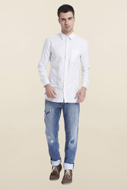 Jack & Jones White Printed Cotton Shirt Jack & Jones White Printed Cotton Shirt