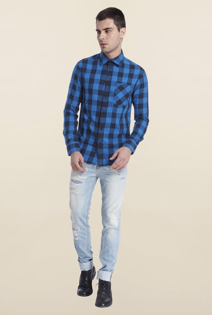 Jack & Jones Blue Slim Fit Checks Shirt Jack & Jones Blue Slim Fit Checks Shirt