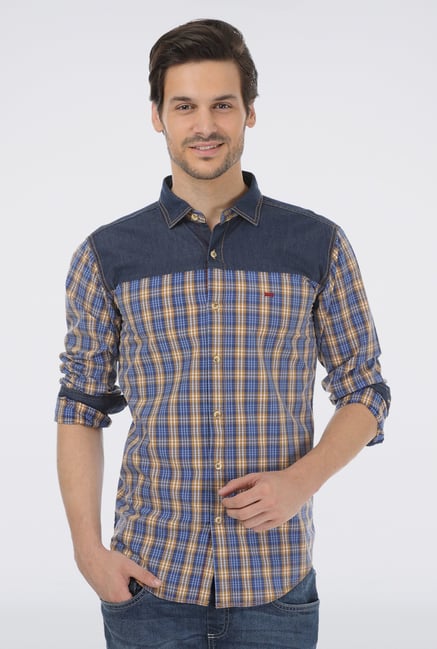 Basics Khaki Cotton Checked Shirt Basics Khaki Cotton Checked Shirt