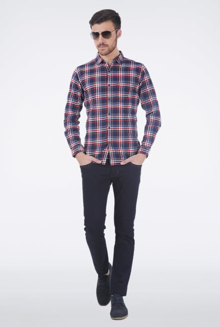Basics Red Slim Fit Plaid Shirt Basics Red Slim Fit Plaid Shirt