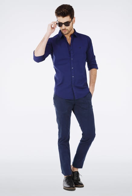 Basics Blue Cotton Casual Shirt Basics Blue Cotton Casual Shirt