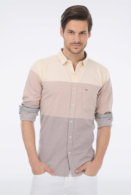 Basics Brown Striped Casual Shirt Basics Brown Striped Casual Shirt