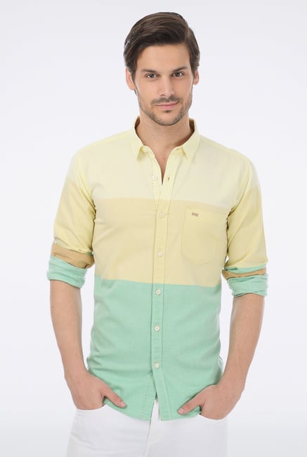 Basics Green Striped Casual Shirt Basics Green Striped Casual Shirt