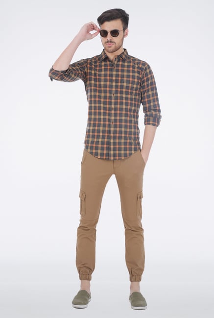 Basics Beige Checkered Shirt Basics Beige Checkered Shirt