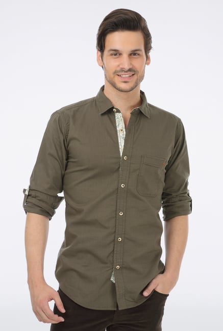 Basics Green Slim Fit Casual Shirt Basics Green Slim Fit Casual Shirt