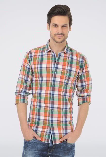 Basics Orange Checked Shirt Basics Orange Checked Shirt