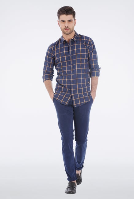 Basics Yellow Broad Checkered Shirt Basics Yellow Broad Checkered Shirt