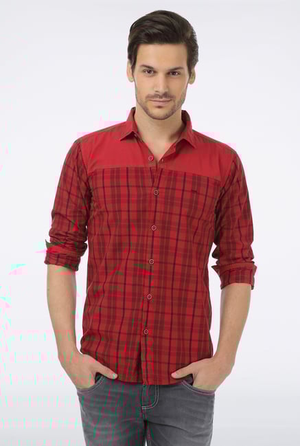 Basics Red Checkered Grunge Shirt Basics Red Checkered Grunge Shirt