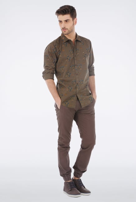 Basics Brown Printed Casual Shirt Basics Brown Printed Casual Shirt
