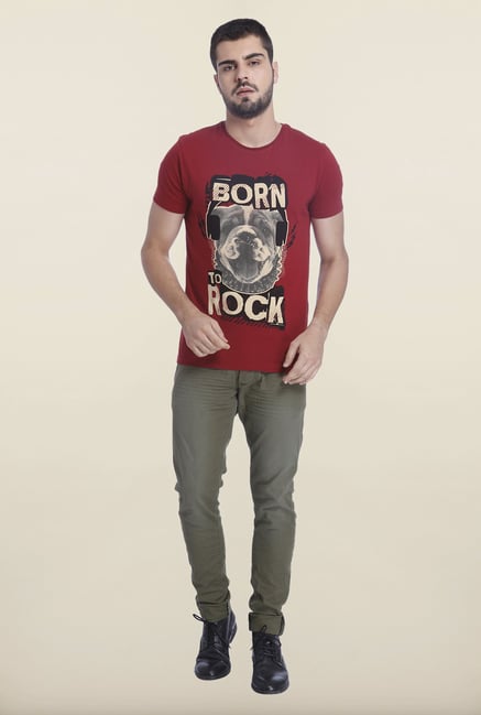 Jack & Jones Burgundy Printed Slim Fit T Shirt Jack & Jones Burgundy Printed Slim Fit T Shirt