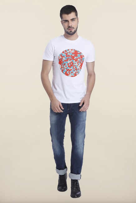 Jack & Jones White Printed Cotton T Shirt Jack & Jones White Printed Cotton T Shirt