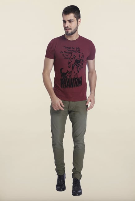 Jack & Jones Burgundy Cotton Printed T Shirt Jack & Jones Burgundy Cotton Printed T Shirt