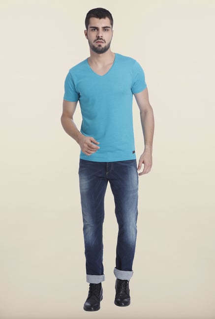 Jack & Jones Aqua Solid V Neck T Shirt Jack & Jones Aqua Solid V Neck T Shirt