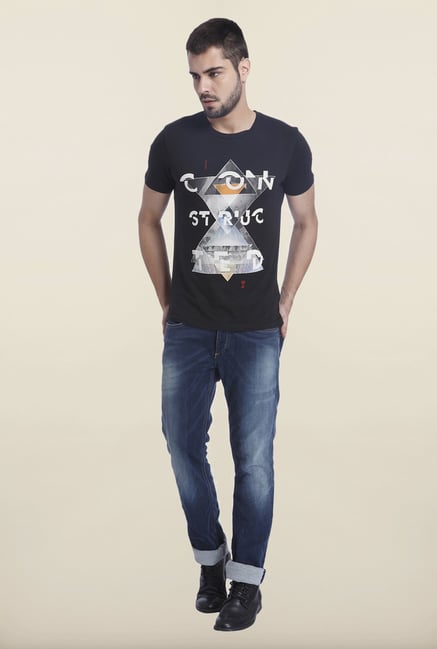 Jack & Jones Black Printed Casual T Shirt Jack & Jones Black Printed Casual T Shirt