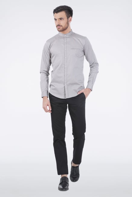 Basics Grey Dobby Weave Shirt Basics Grey Dobby Weave Shirt