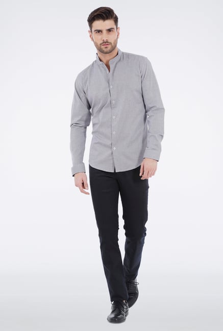 Basics Grey Mandarin Collar Shirt Basics Grey Mandarin Collar Shirt