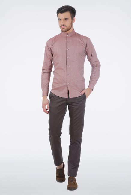 Basics Brown Dobby Weave Shirt Basics Brown Dobby Weave Shirt