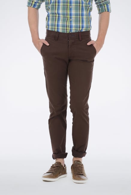 Basics Brown Cotton Tapered Trouser Basics Brown Cotton Tapered Trouser