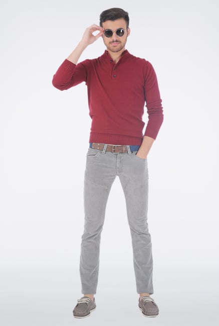 Basics Red Henley Neck T Shirt Basics Red Henley Neck T Shirt