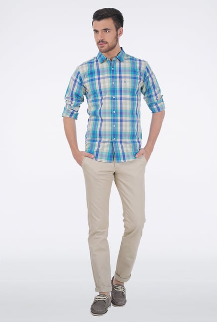 Basics Aqua Checkered Shirt Basics Aqua Checkered Shirt