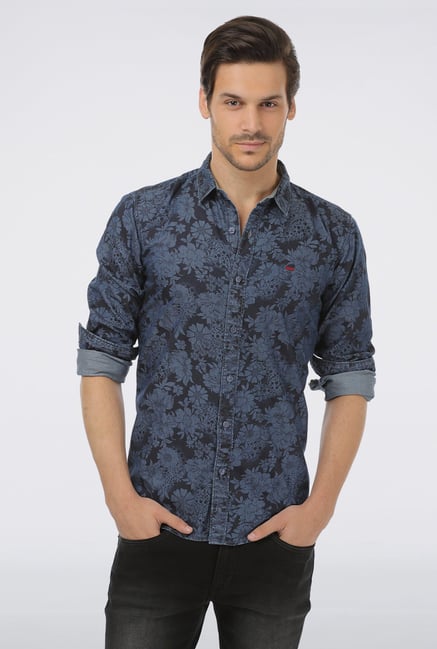 Basics Navy Printed Casual Shirt Basics Navy Printed Casual Shirt