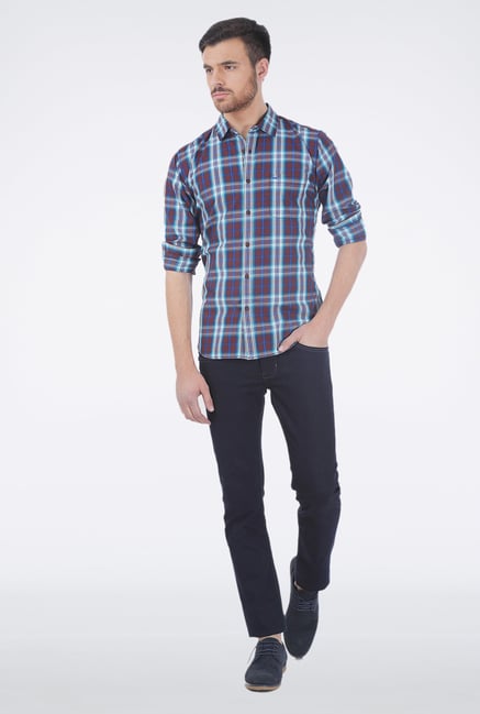Basics Blue Checkered Casual Shirt Basics Blue Checkered Casual Shirt