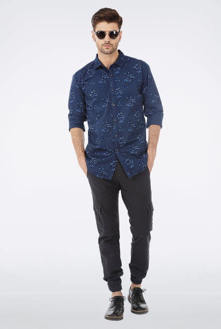 Basics Navy Printed Casual Shirt Basics Navy Printed Casual Shirt