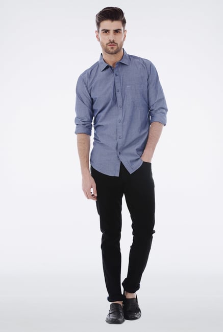Basics Navy Chambray Cotton Shirt Basics Navy Chambray Cotton Shirt
