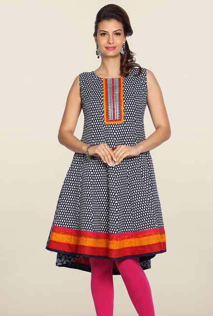 Soch Indigo & White Printed Cotton Kurti Soch Indigo & White Printed Cotton Kurti