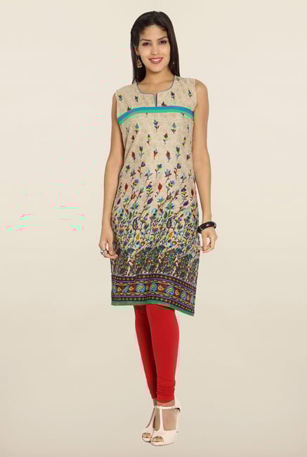 Soch Beige Printed sleeveless Cotton Kurti Soch Beige Printed sleeveless Cotton Kurti