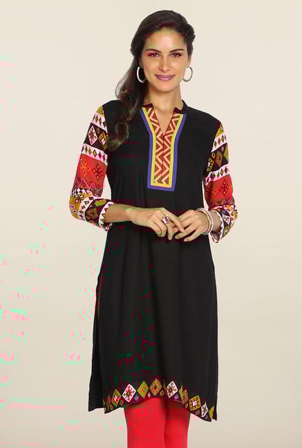 Soch Black Embroidered Printed Kurti Soch Black Embroidered Printed Kurti