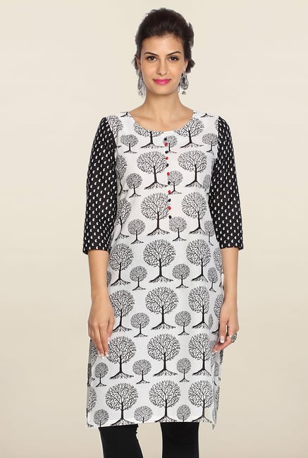 Soch White & Black Printed Cotton Kurti Soch White & Black Printed Cotton Kurti