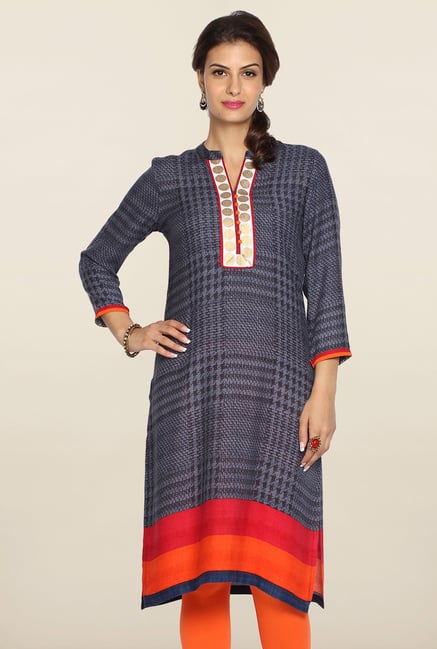 Soch Indigo & Orange Ikkat Cotton Kurti Soch Indigo & Orange Ikkat Cotton Kurti