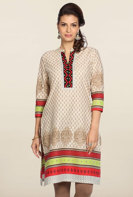 Soch Off White & Brown Embroidered Kurti Soch Off White & Brown Embroidered Kurti