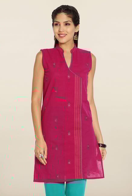 Soch Pink & Green Embroidered Cotton Kurti Soch Pink & Green Embroidered Cotton Kurti