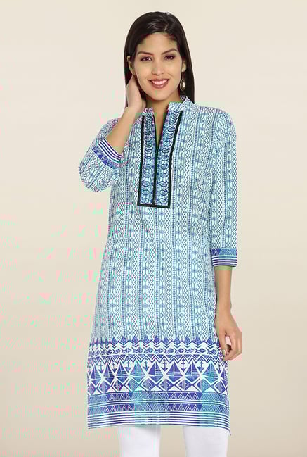 Soch Blue Printed Cotton Embroidered Kurti Soch Blue Printed Cotton Embroidered Kurti