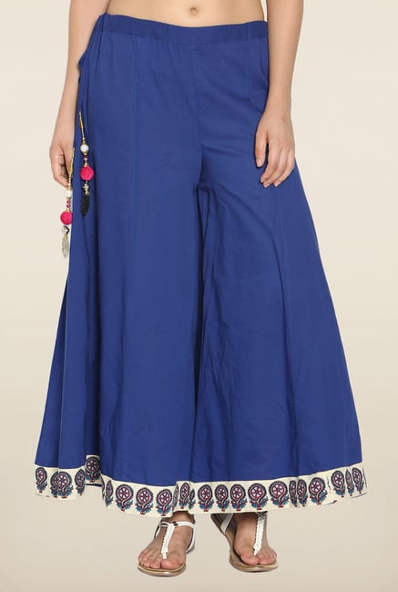 Soch Blue Solid Cotton Palazzo Soch Blue Solid Cotton Palazzo