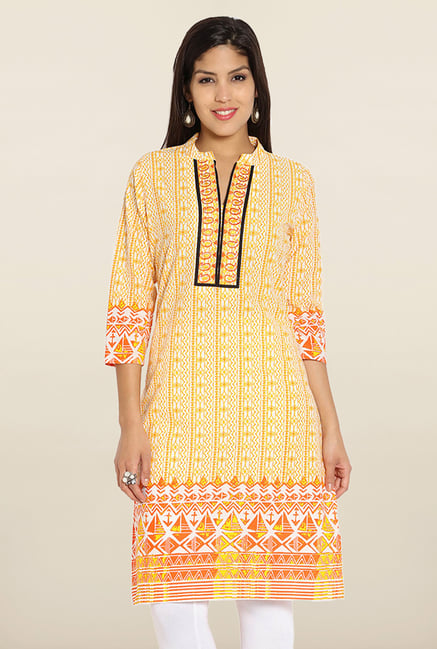 Soch Yellow & Orange Printed Cotton Kurti Soch Yellow & Orange Printed Cotton Kurti