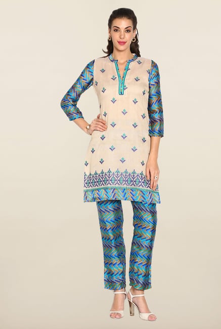 Soch Cream & Blue Kota Suit Set Soch Cream & Blue Kota Suit Set