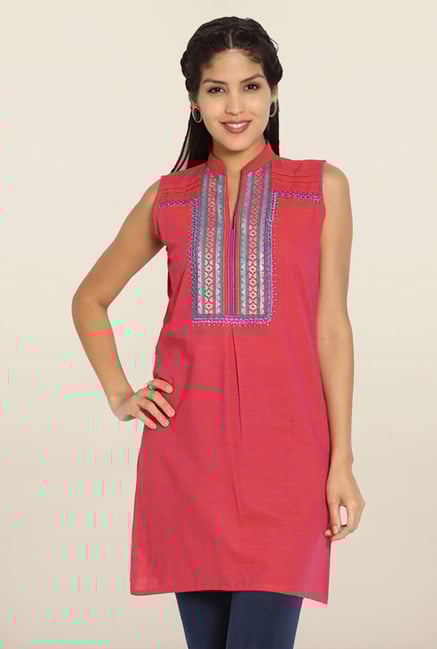 Soch Pink & Blue Embroidered Cotton Kurti Soch Pink & Blue Embroidered Cotton Kurti